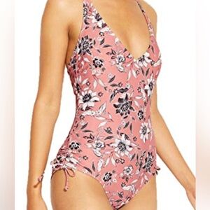 Floral tie side one piece bathing suit